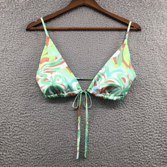 ASOS Design Satin Bra Top Green Swirl Print 10 - Picture 1 of 3